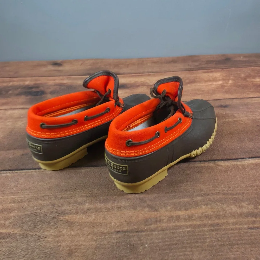 LL Bean Duck Boots Womens 7.5 Brown Orange Slip On Waterproof Moccasin Shoes